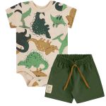 Body curto c/ Short em malhão rustic Dinossauros - Up Baby