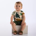 Body curto c/ Short em malhão rustic Dinossauros - Up Baby