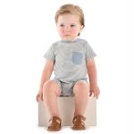 Macacão curto em cotton Listrado Azul - Up Baby