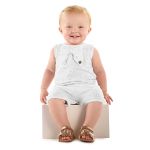 Macacão regata em laise de algodão Branco - Up Baby