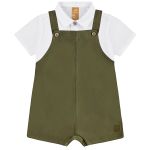 Jardineira c/ Body Camisa em linho Verde Musgo - Up Baby