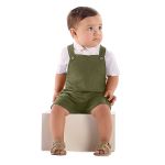 Jardineira c/ Body Camisa em linho Verde Musgo - Up Baby