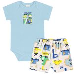 Body curto c/ Short em suedine Dino Transportes - Up Baby