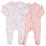 Pack 2 Macacões Longos Zíper em Algodão Egípcio Toile de Jouy Rosa - Coquelicot