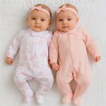 Pack 2 Macacões Longos Zíper em Algodão Egípcio Toile de Jouy Rosa - Coquelicot