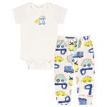 Body curto c/ Calça (Mijão) em suedine Dino Transportes - Up Baby
