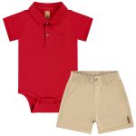 Body Polo c/ Bermuda em piquet Vermelho - Up Baby