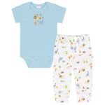 Body curto c/ Calça (Mijão) em suedine Selva Azul - Up Baby