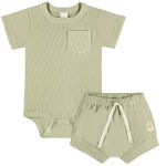 Body curto c/ Short em Algodão Sustentável Verde Chá Nature - Up Baby