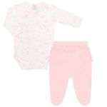 Body longo c/ Calça (Mijão) em algodão egípcio Provence Rosa - Mini & Co.