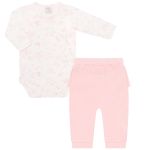 Body longo c/ Calça (Mijão) em algodão egípcio Provence Rosa - Mini & Co.