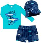 Conjunto de banho Tubarão: Camiseta Surfista + Boné + Sunga - Tip Top