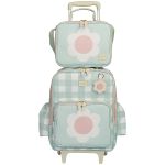 Mochila com rodinhas + Lancheira Térmica Kids Margaridas Menta - Masterbag Kids
