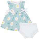 Vestido c/ Tapa Fralda em tricoline Daisy Azul - Mundo Faz de Conta