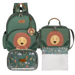 Mochila + Lancheira Térmica + Kit 2 Necessaires + Saquinho Organizador Kids Leão Safari - Masterbag Kids