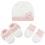 Kit Gorro, Luva e Sapatinho em tricot Branco e Rosa - Mundo Faz de Conta