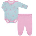 Body longo c/ Calça (mijão) em suedine Florzinhas - Tilly Baby