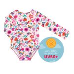 Maiô longo c/ proteção UV FPS +50 Floral Rosa Claro - Tip Top