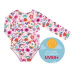 Maiô longo c/ proteção UV FPS +50 Floral Rosa Claro - Tip Top