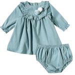 Vestido longo com Calcinha em veludo Pompom Azul - Tip Top