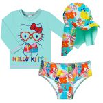 Conjunto de banho Hello Kitty: Camiseta Surfista + Boné + Calcinha - Tip Top