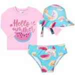 Conjunto de banho Melancia Summer: Camiseta Surfista + Boné + Calcinha - Tip Top