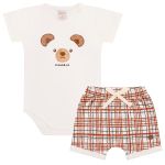 Body curto c/ Short em algodão egípcio Bear Faces - Mini & Co