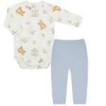 Body longo c/ Calça (Mijão) em algodão egípcio Urso Azul - Mini & Co.