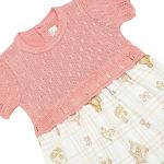 Body Vestido em algodão egípcio e tricot Ursa Rosa - Mini & Co.