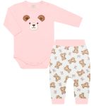 Body longo c/ Calça em algodão egípcio Ursa Rosa - Mini & Co.