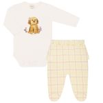 Body longo c/ Calça (Mijão) em algodão egípcio Doodle Rosa - Mini & Co.
