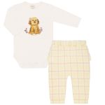 Body longo c/ Calça (Mijão) em algodão egípcio Doodle Rosa - Mini & Co.