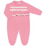 Macacão longo babadinhos em algodão egípcio Doodle Rosa - Mini & Co.