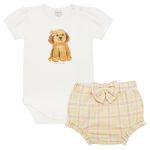 Body curto c/ Short em algodão egípcio Doodle Rosa - Mini & Co.