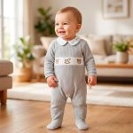 Macacão longo c/ golinha em tricot Urso Azul - Mini & Co.