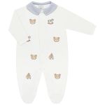Macacão longo c/ golinha em plush Marfim Urso Azul - Mini & Co.