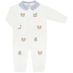 Macacão longo c/ golinha em plush Marfim Urso Azul - Mini & Co.