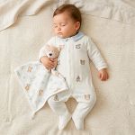 Macacão longo c/ golinha em plush Marfim Urso Azul - Mini & Co.