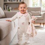Macacão longo c/ golinha em plush Urso Rosa - Mini & Co.