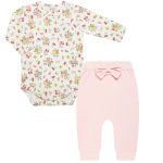 Body longo c/ Calça em algodão egípcio Gatinhas - Mini & Co.