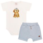 Body curto c/ Short em algodão egípcio Doodle Azul - Mini & Co