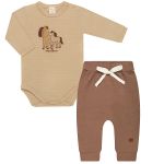 Body longo c/ Calça em algodão egípcio Cavalinho Marrom - Mini & Co.