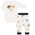 Body longo c/ Calça em algodão egípcio Bear Faces - Mini & Co.