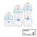 kit 3 Mamadeiras Anticólica Easy Flow Elefante Azul 120ml, 270 e 330ml (0m+) - Buba