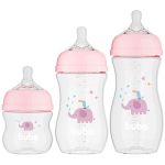 kit 3 Mamadeiras Anticólica Easy Flow Elefante Rosa 120ml, 270 e 330ml (0m+) - Buba
