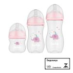 kit 3 Mamadeiras Anticólica Easy Flow Elefante Rosa 120ml, 270 e 330ml (0m+) - Buba