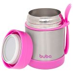 Pote Térmico Inox Parede Dupla com Talher Rosa 320ml (6m+) - Buba