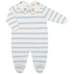 Macacão longo c/ golinha em tricot Listrado Urso Azul - Mini & Co.