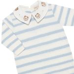 Macacão longo c/ golinha em tricot Listrado Urso Azul - Mini & Co.