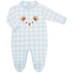 Macacão longo em tricot Xadrez Urso Azul - Mini & Co.